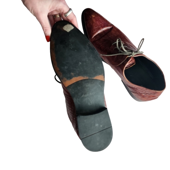 LOUIS VUITTON x VINTAGE croc embossed lace up oxford loafers brown size 42 - Picture 6 of 16